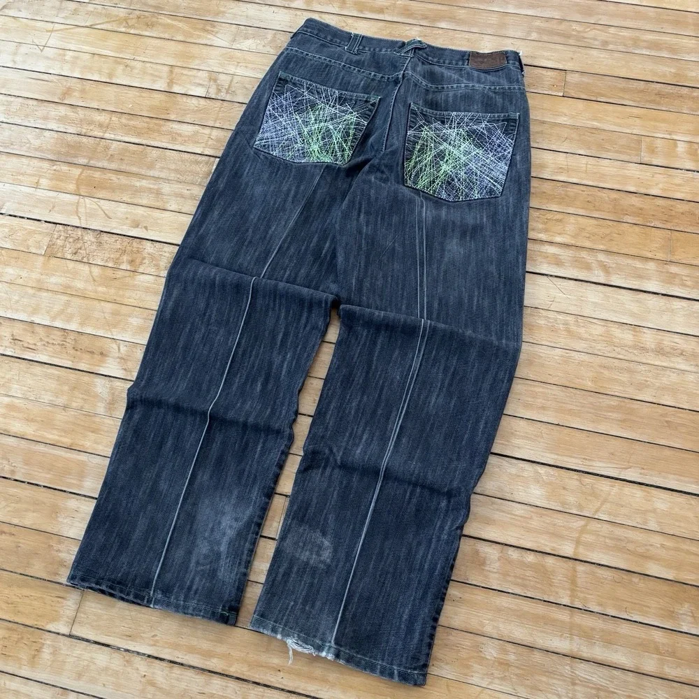 Y2K Risk Denim Baggy Skater Jeans Fits Mens 32x31 Black Faded Grunge Hip Hop